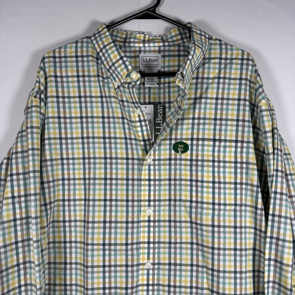 NWT L.L.Bean Traditional Fit Shirt Men's XXL Tall Check Cotton Kennebunk Sport